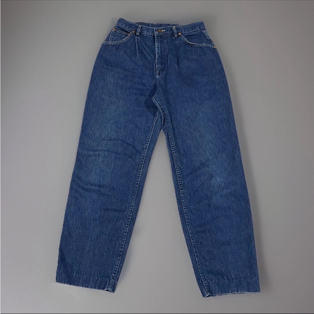 Vtg Lee Riders Women's Medium Wash Pleated High Rise USA Denim Mom Jeans Size 13